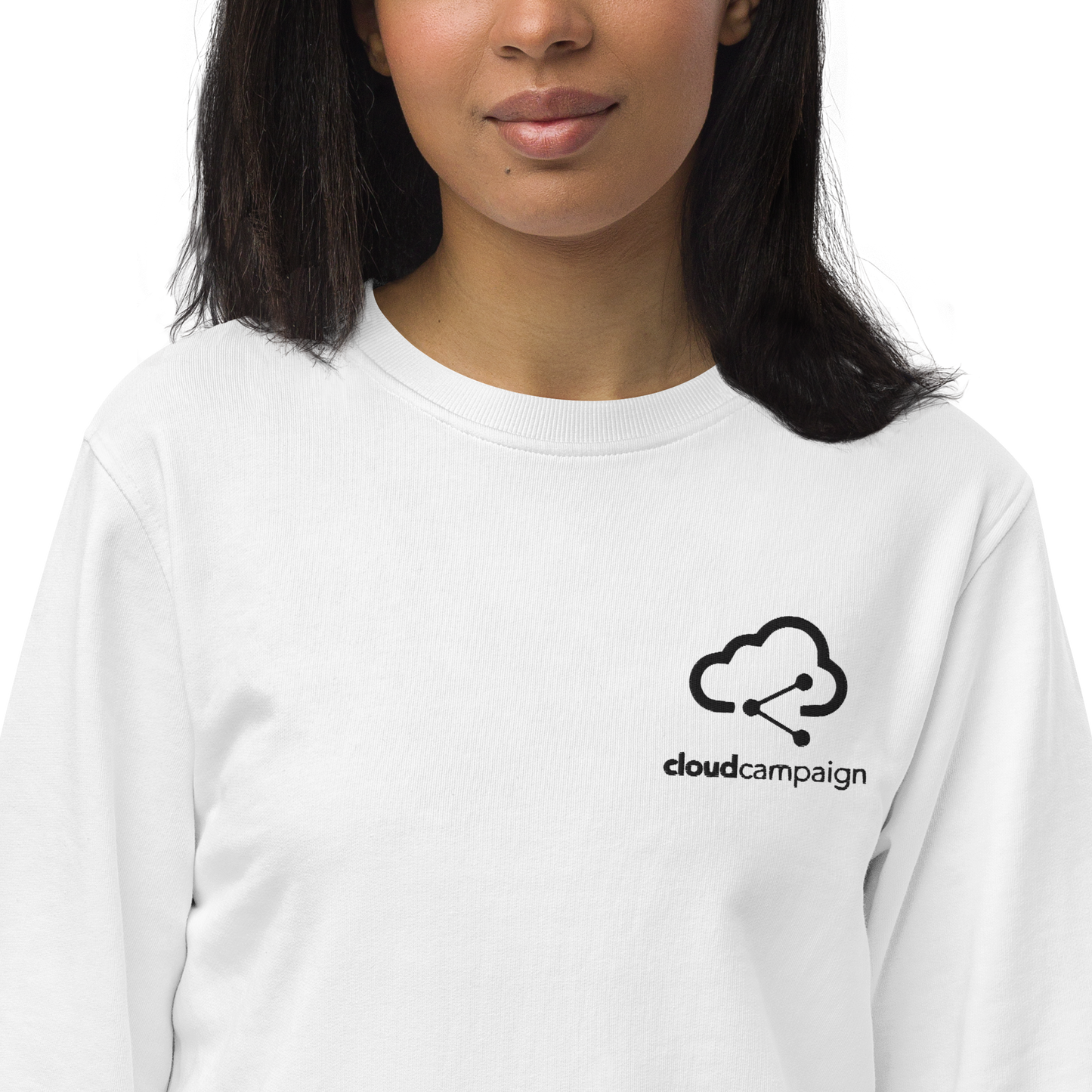 Unisex organic sweatshirt w/ black Cloud Campaign embroidery