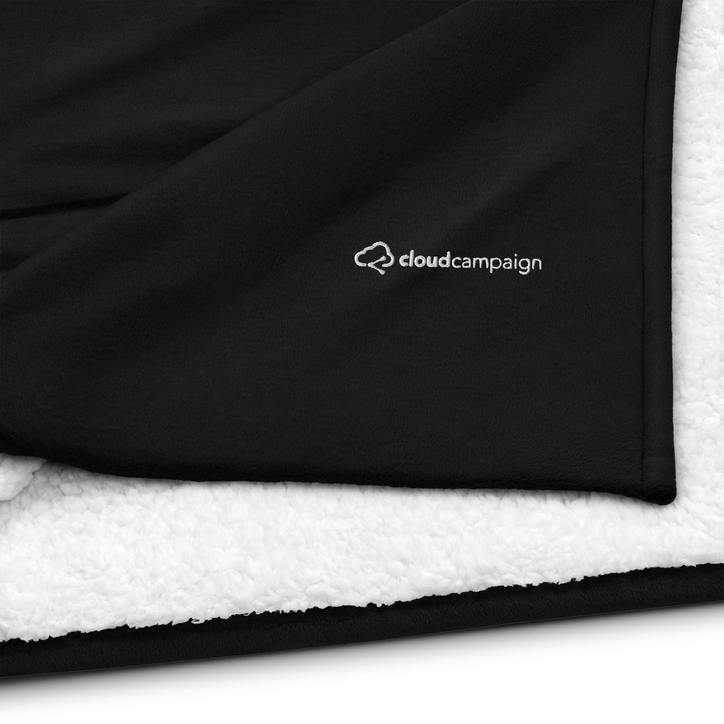 Premium sherpa blanket w/ white Cloud Campaign embroidery
