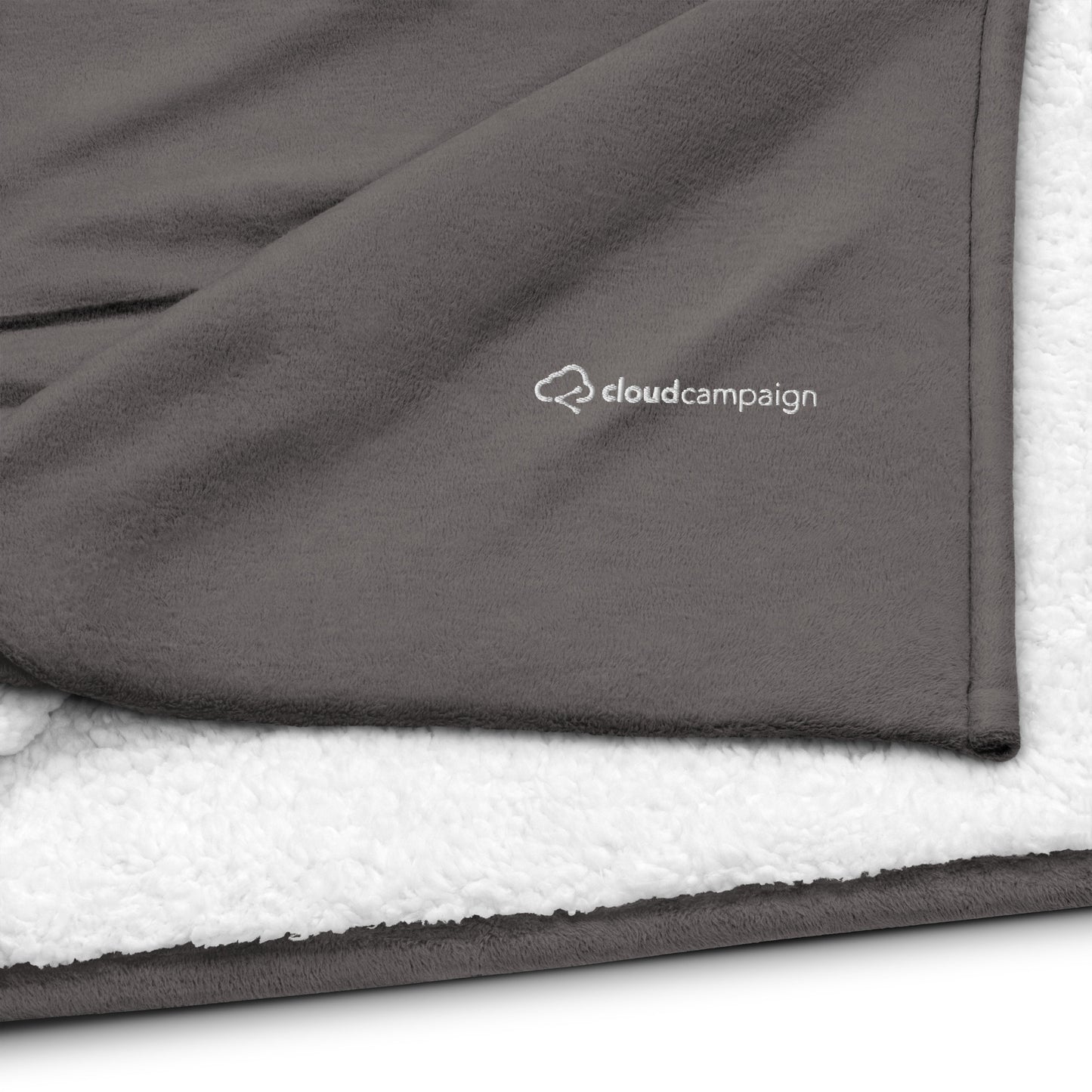 Premium sherpa blanket w/ white Cloud Campaign embroidery