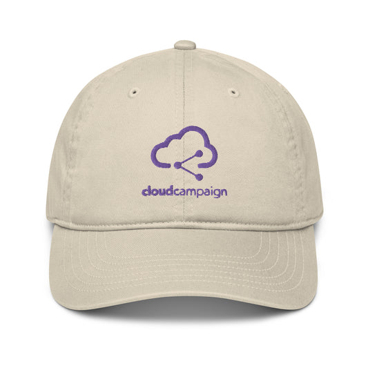 Organic dad hat w/ purple Cloud Campaign embroidery
