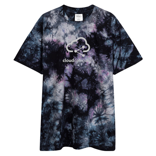 Oversized Tie-dye T-shirt w/ white Cloud Campaign embroidery