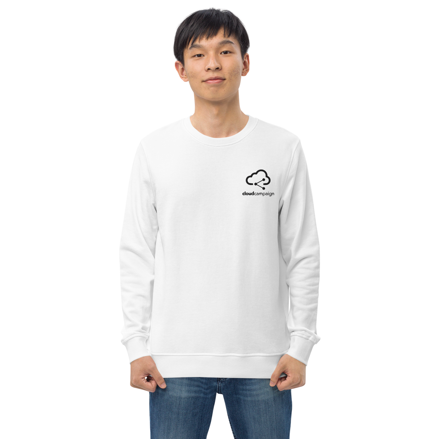 Unisex organic sweatshirt w/ black Cloud Campaign embroidery