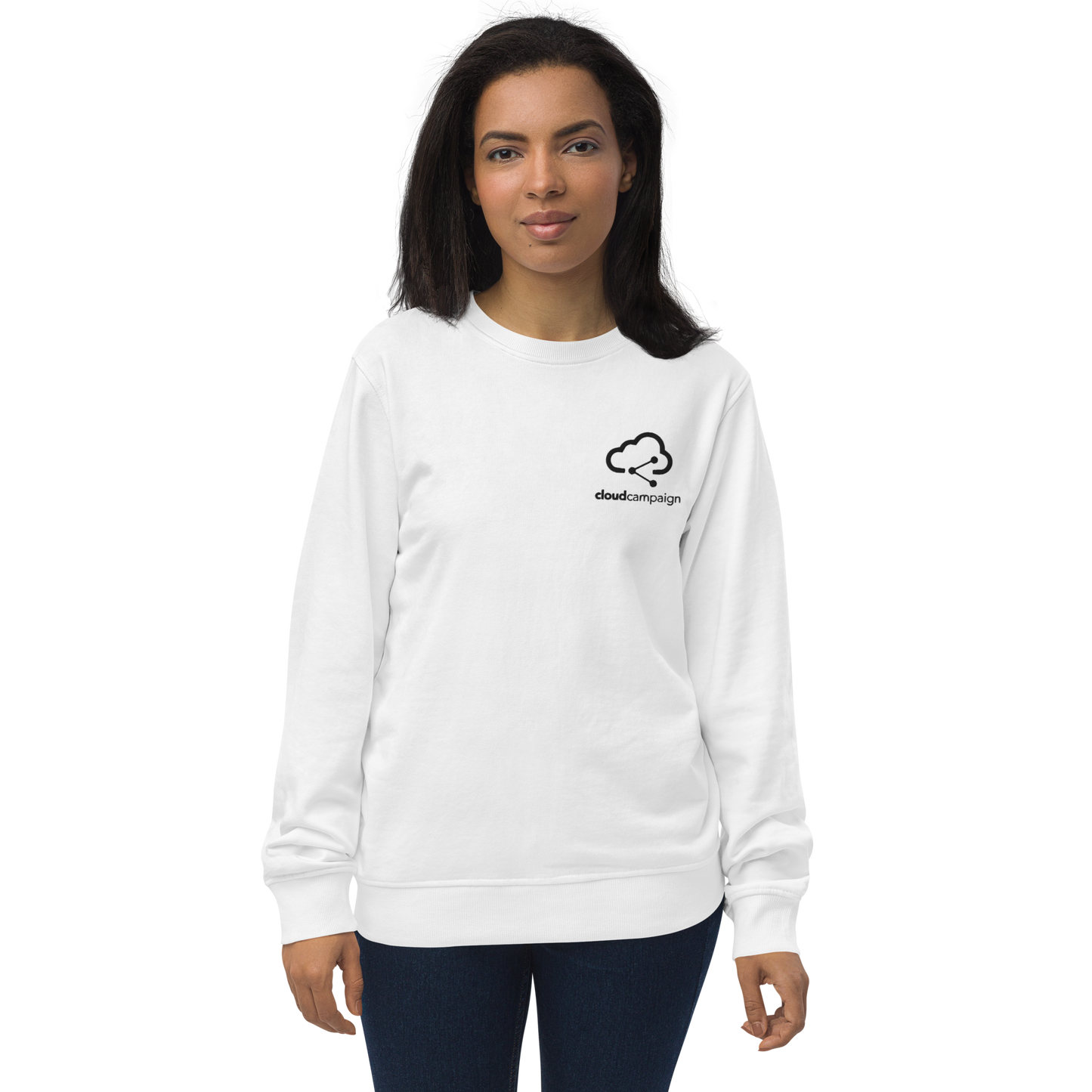 Unisex organic sweatshirt w/ black Cloud Campaign embroidery